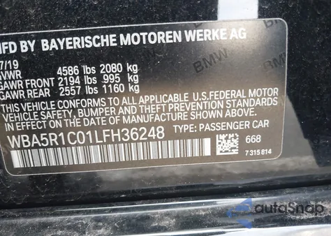 2020 BMW 330I z USA, uszkodzony, nr VIN WBA5R1C01LFH36248